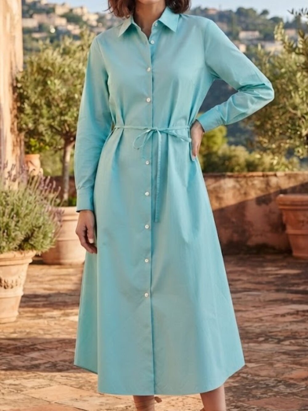 NWT Paul & Joe Aqua Button-Front Shirt Dress with Tie Waist Size 34